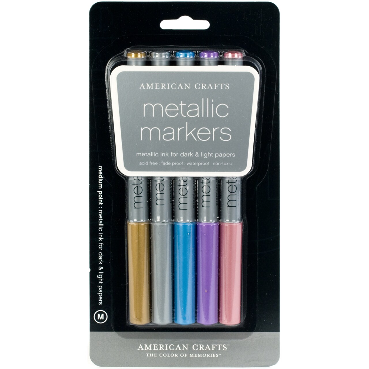 Metallic Markers Medium Point 5/Pkg-Gold, Silver, Blue, Violet & Brown